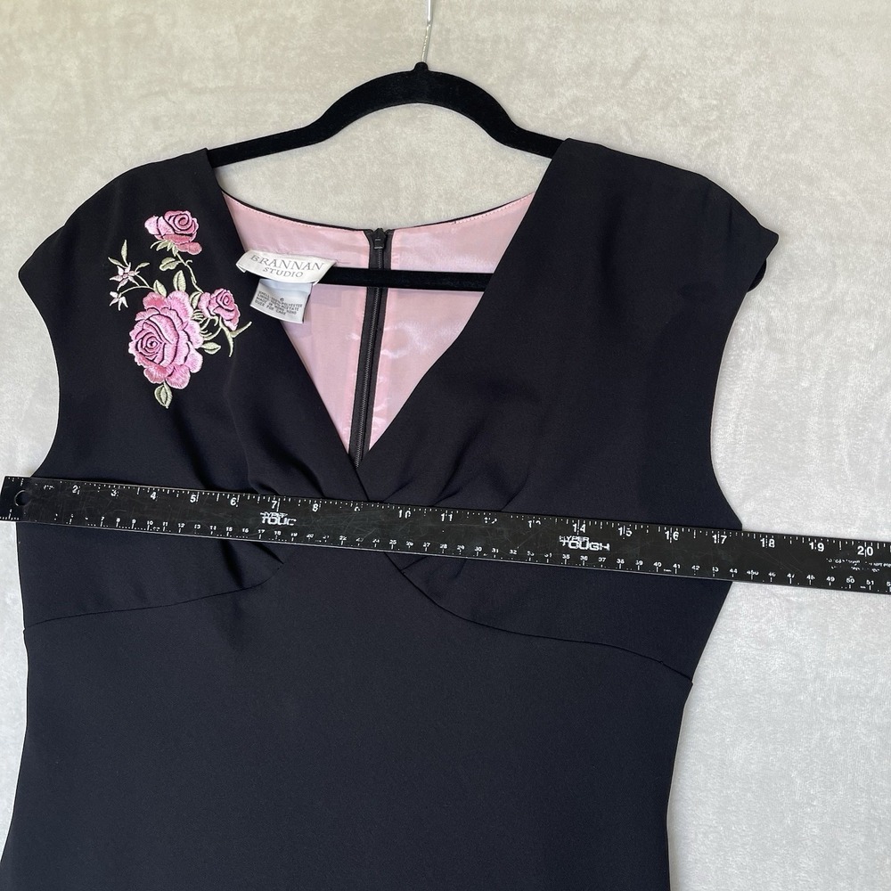Brannan Studio Dress Womens 6 Black Pink Floral Embroidery 90's Y2K Vintage Prom - Picture 5 of 8